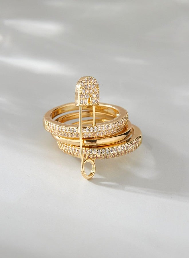 Jacruces Silver Stackable Rings for Women Non Tarnish Ring Set Dainty 14k Gold Plated Cz Cubic Zirconia Wedding Thumb Ring Set Stacking Pack Statement Chunky Band Rings Unique Jewelry Gift - Image 3